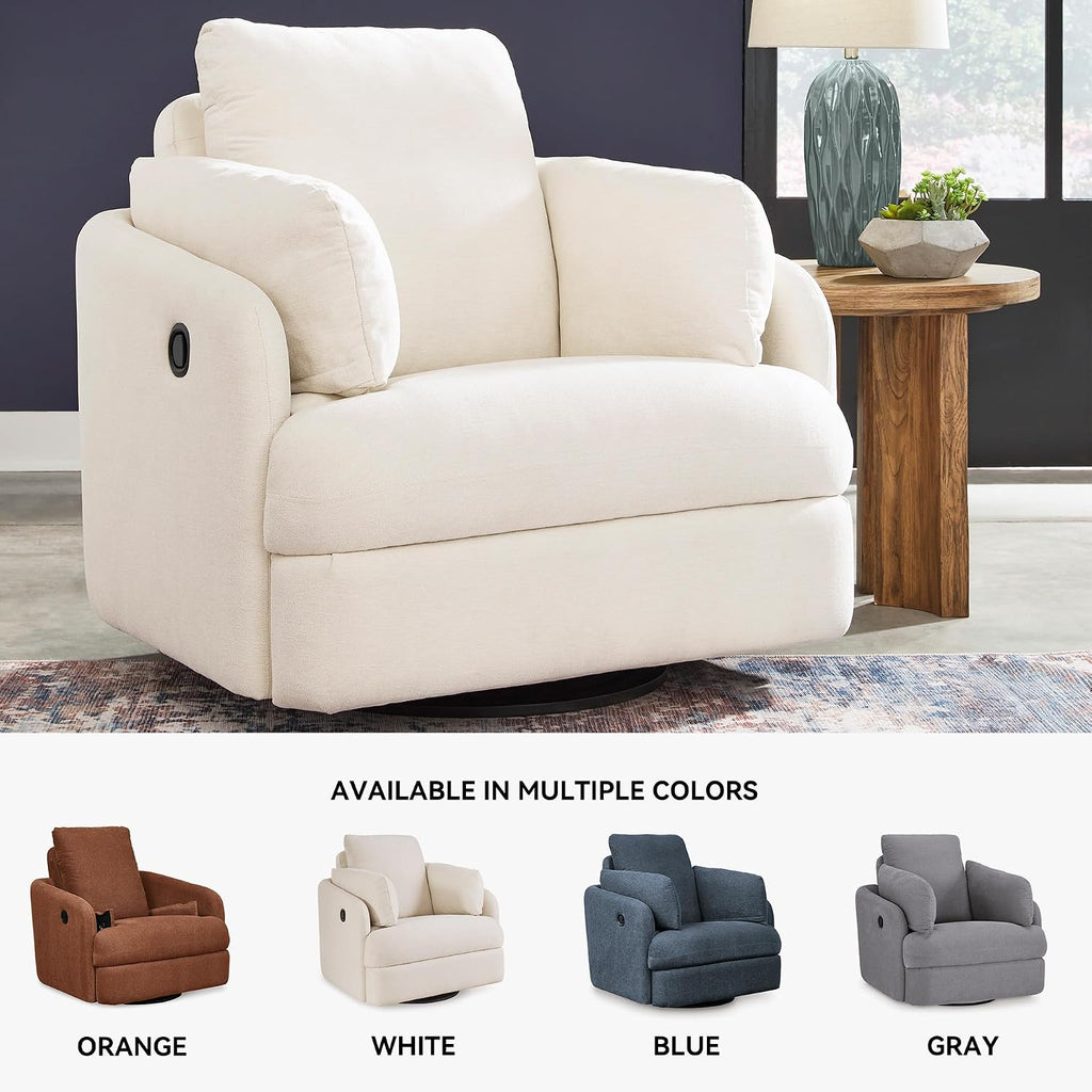 Signature Design by Ashley Modmax Coastal Press-Back Swivel Glider Rocker Recliner with Machine Washable Cover, Hidden Storage Compartments and 2 Bolster Pillows, Beige