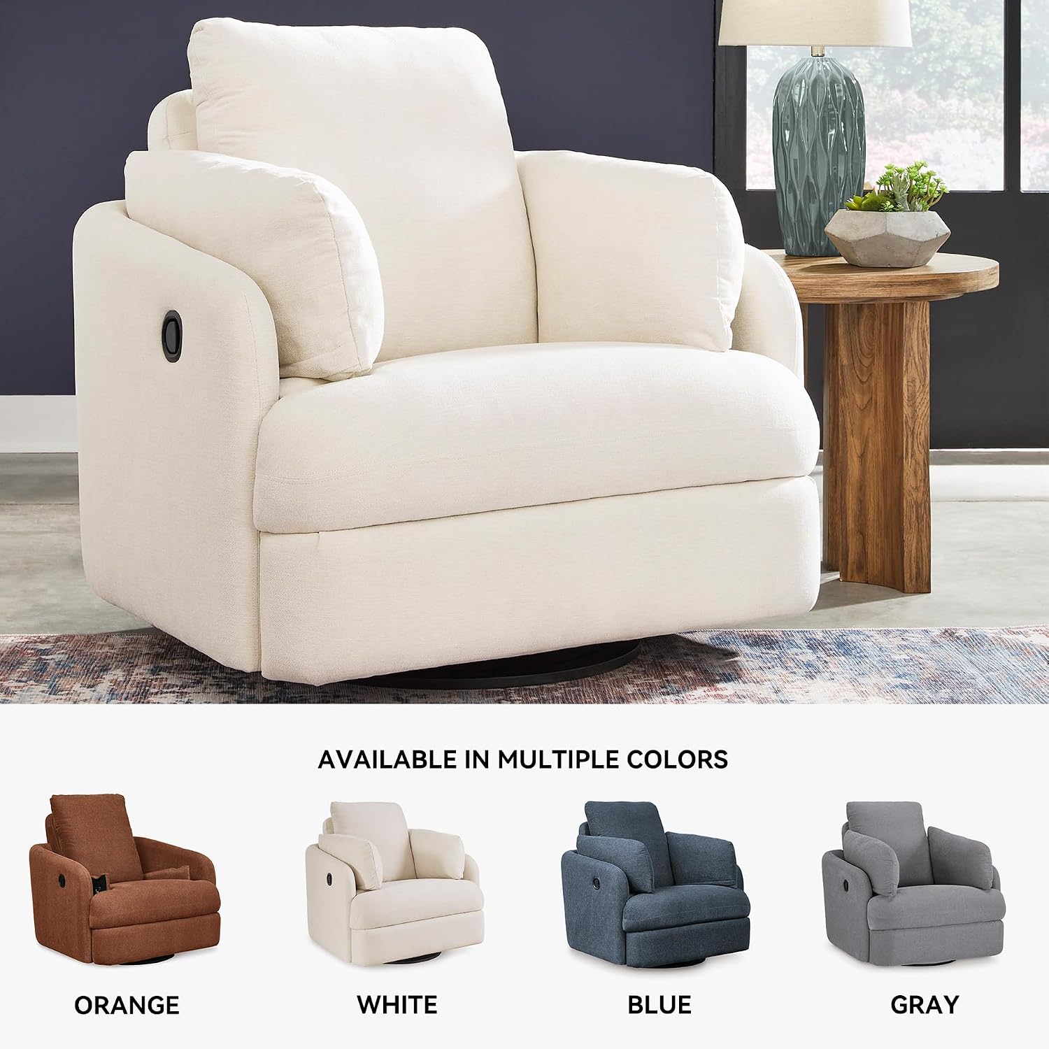 Signature Design by Ashley Modmax Coastal Press-Back Swivel Glider Rocker Recliner with Machine Washable Cover, Hidden Storage Compartments and 2 Bolster Pillows, Beige