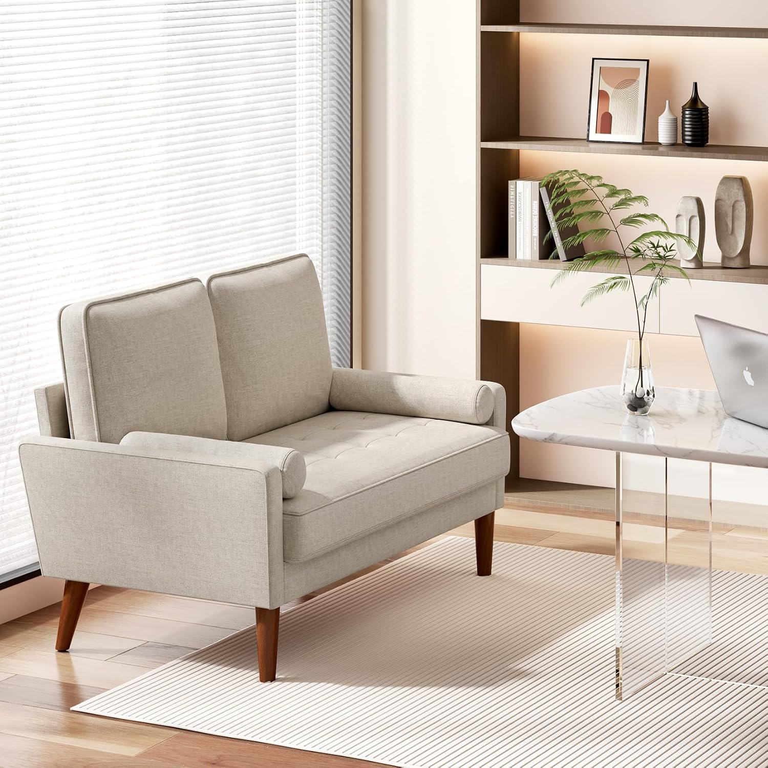Vesgantti Loveseat Sofa 48' Small Couches for Small Spaces, Love Seat for Living Room, Bedroom, Easy Assembly Mid Century Modern Couch, Beige | Solid Wood Legs