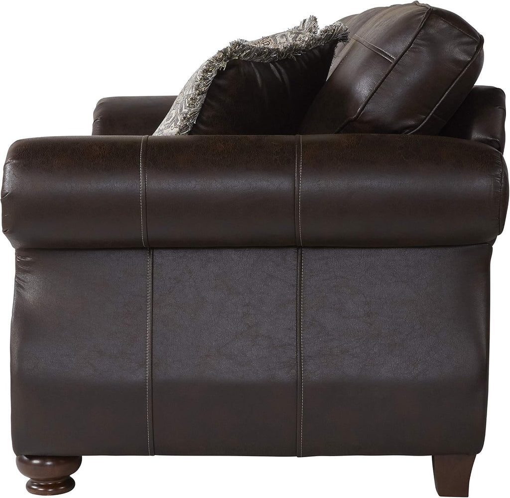 Leinster Faux Leather Sofa with Antique Bronze Nailheads in Espresso