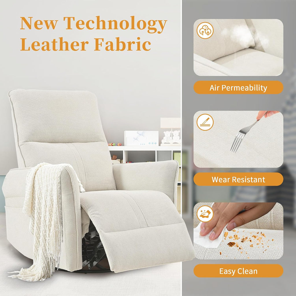 Power Swivel Rocker Recliner Chair for Nursery, Upholstered Snowflake Velvet 270°Swivel Glider Rocker Chair with USB Ports, Small Power Recliners for Small Spaces Living Room
