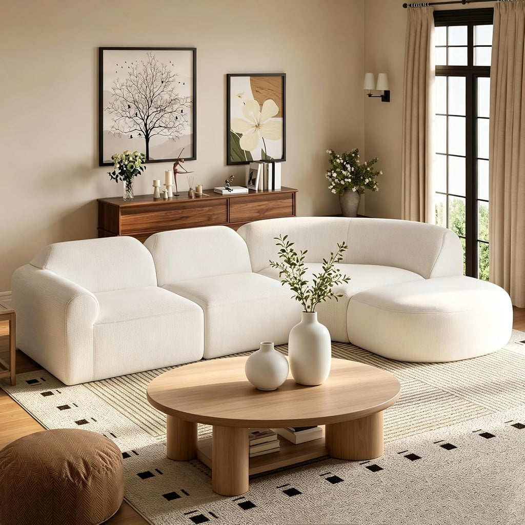 Merax Modern Curved Sectional Sofa with Ottoman, Couch 4-Piece Set High-Density Compressed Sponge, Fully Assembled, Right Hand Facing, Plush Deep Seat for Living Room, Lounge, Apartment, Beige