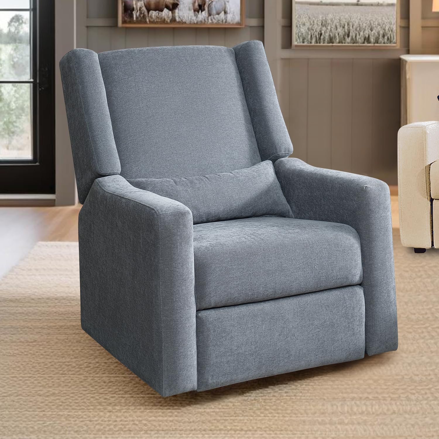 Naomi Home Tanya Luxury Motion Recliner Chair, Gray – Plush Upholstered Glider Rocker with USB Charging, Swivel, and Lumbar Support for Nursery Comfort, 275 lbs Capacity
