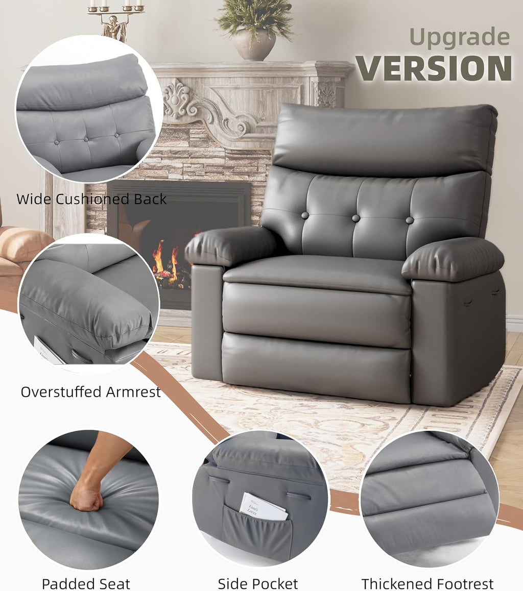 Garvee Oversized Wide Rocker Swivel Recliner Chair - PU Leather Manual Recliner for Adults, Large Nursery Glider Chair Lazy Recliner with Comfort Arm and Back for Living Room, Bedroom
