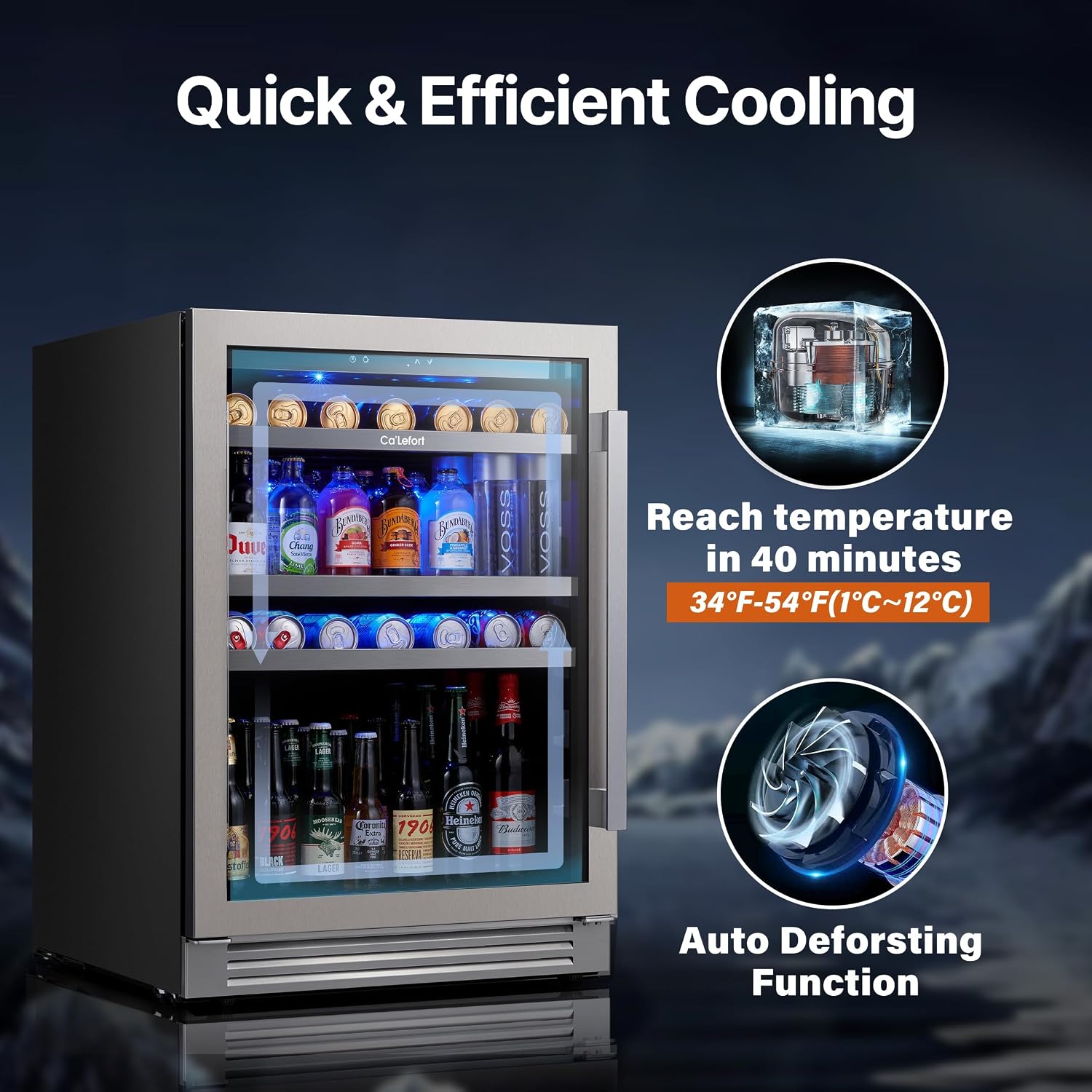 Ca'Lefort 24 Inch Beverage Refrigerator, 180 Can 34°F -54°F Beverage Fridges, Drink Fridge with Glass Door 3 LED Beverage Coolers Built in or Freestanding, Perfect for Home/Kitchen(Left-Hinged)