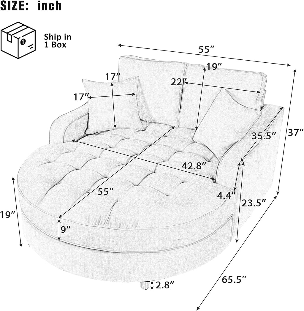 Merax 55' Modern Chaise Lounge Sofa Bed, Chenille Upholstered Couch with Tufted Seat and Removable & Adjustable Pillows for Living Room, Misty Green