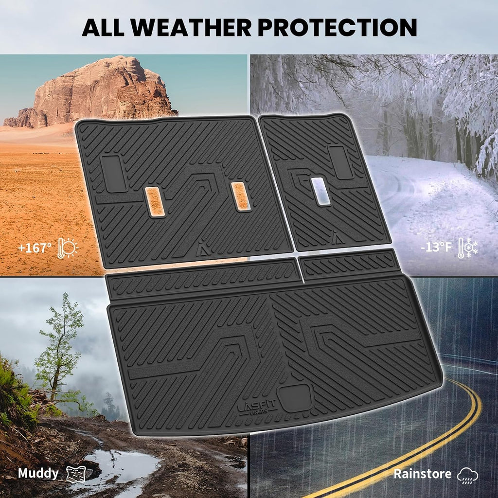 LASFIT Trunk Mat with Backrest Mat 2021-2026 for GMC Yukon (Only Yukon, Not Fit Yukon XL)/Cadillac Escalade (Only Escalade, Not Fit Escalade ESV)/Chevrolet Chevy Tahoe, All Weather TPE Custom Fit