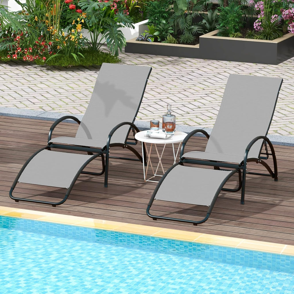 Tangkula Outdoor Rocking Chair Set of 2, 2-in-1 Convertible Lounge Chair with 4-Level Adjustable Backrest, Heavy-Duty Aluminum Frame, Patio Sun Lounger Rocker for Porch, Poolside, Backyard, Garden