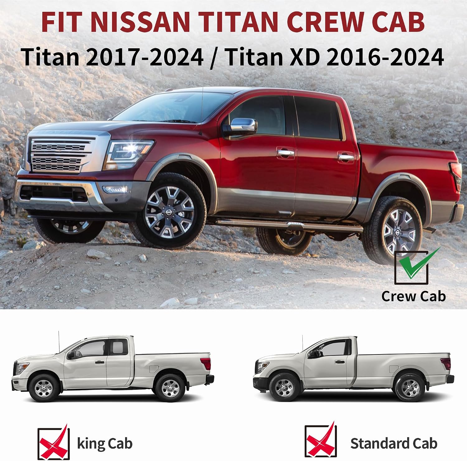 YITAMOTOR Floor Mats for 2017-2024 Nissan Titan/2016-2024 Nissan Titan XD Crew Cab with 1st Row Bucket Seat, Custom Fit All-Weather TPE Floor Liners, 1st & 2nd Row Floor Mat Accessory, Black