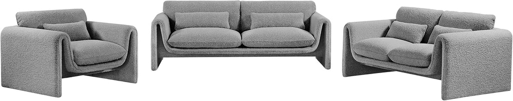 Meridian Furniture 198Grey-S Stylus Collection Modern | Contemporary Boucle Fabric Upholstered Sofa with Rich Grey Boucle Fabric, Curved Arms, 86' W x 38' D x 31' H, Grey