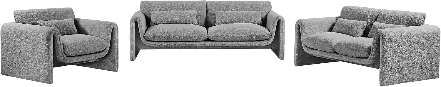 Meridian Furniture 198Grey-S Stylus Collection Modern | Contemporary Boucle Fabric Upholstered Sofa with Rich Grey Boucle Fabric, Curved Arms, 86' W x 38' D x 31' H, Grey