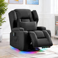 BINGTOO Dual Motor Power Swivel Rocker Recliner Chair with Massage & Heat, Electric Wall Hugger Glider Chair for Adults, Nursery with LED Lights, USB-C Ports & Cup Holders, Faux Leather Black, 1 Chair