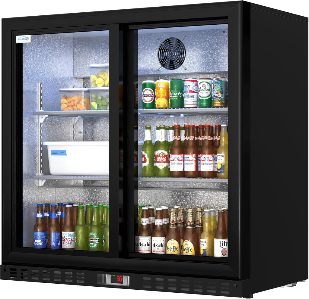 KoolMore BC-2DSL-BK Commercial-refrigerators, Double Sliding Door, Black, 7.4 cubic feet
