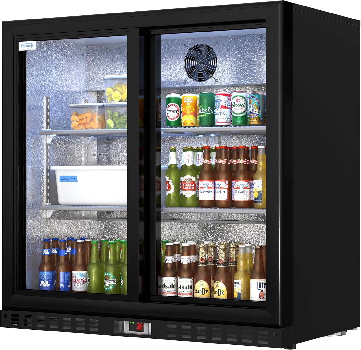 KoolMore BC-2DSL-BK Commercial-refrigerators, Double Sliding Door, Black, 7.4 cubic feet