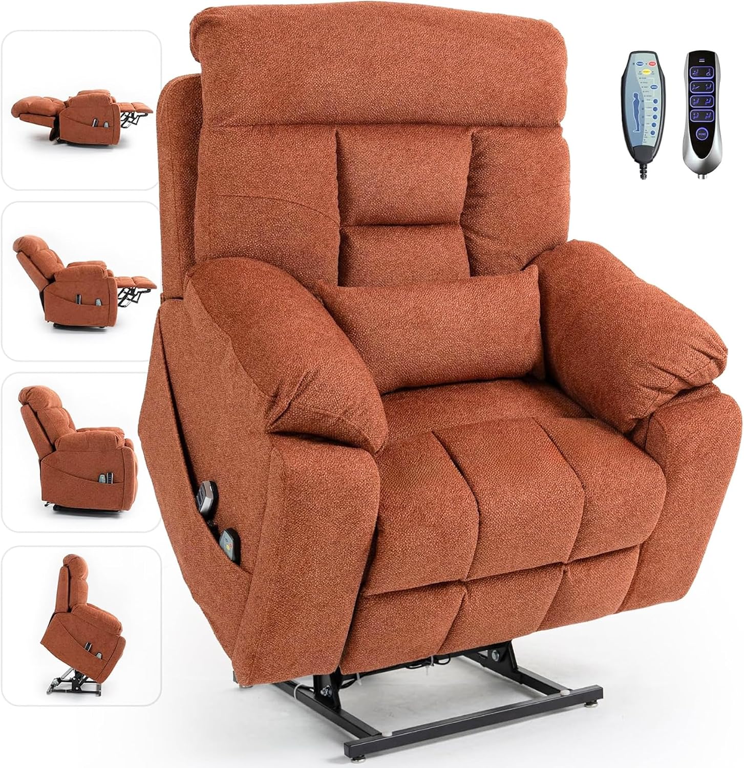 Power Lift Chair Recliners for Elderly with Heated and Massage, 4 Motor Headrest, Lumbar Independent Adjustment Power Lift Recliner with Hidden Cup Holder、Side Pocket、Back Pillow