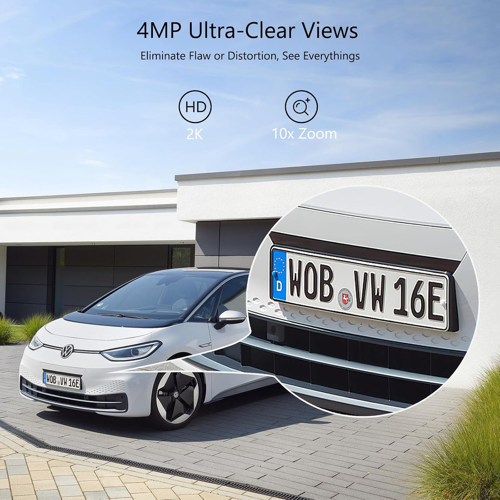4MP Security Cameras Wireless Outdoor, Powered Solar Camera Outdoor Wireless, 10x Zoom, 120° View, Two-way audio, PIR Motion Detection, 64GB Local Storage, CAMCAMP 4-Cam Kit for Home CCTV Surveillance