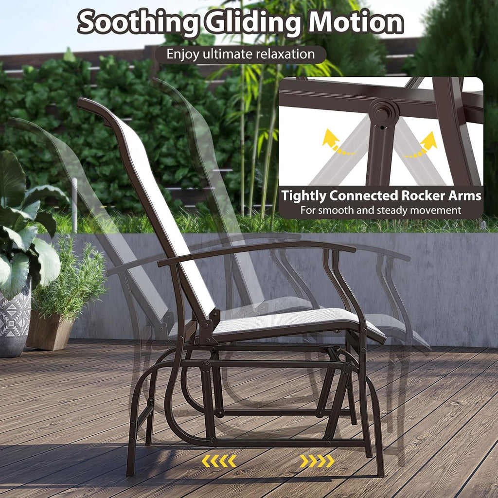 Tangkula Porch Gliders Set of 2, Outdoor Swing Glider Chairs with High Back, Breathable Mesh Fabric and Metal Frame, Patio Rocking Chairs for Backyard Garden Balcony Poolside (Off White)