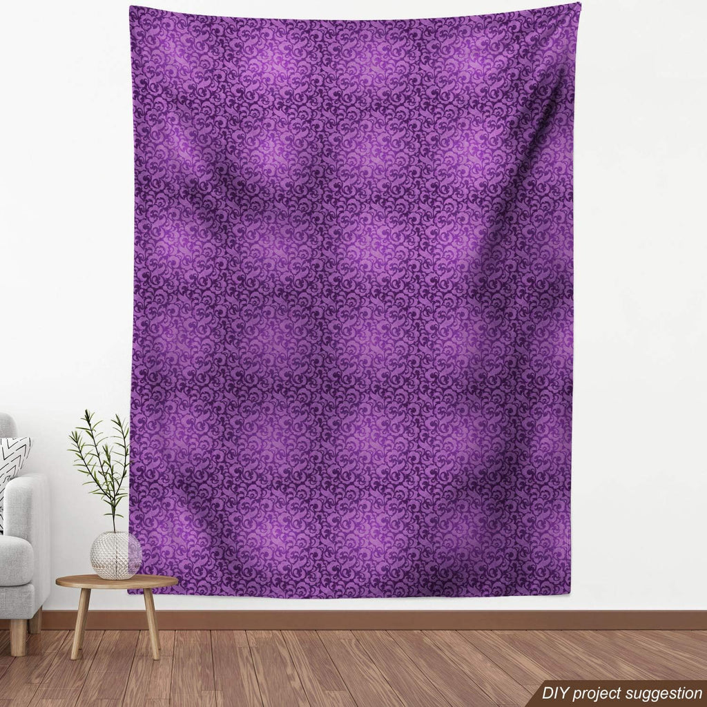 Lunarable Violet Fabric by The Yard, Vintage Inspired Ornamental Antique Motifs Baroque Leaf Silhouettes Floral, Decorative Fabric for Upholstery and Home Accents, 10 Yards, Purple