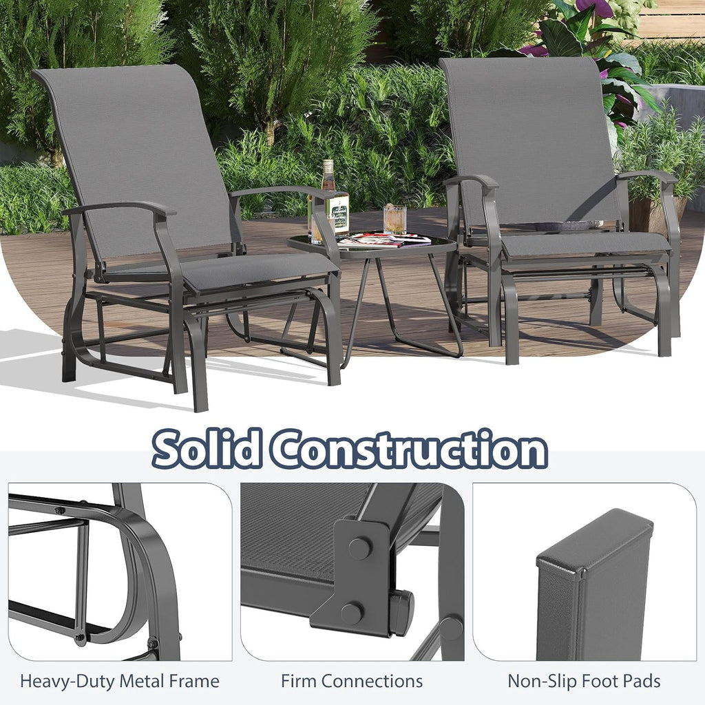 Tangkula Porch Gliders Set of 2, Outdoor Swing Glider Chairs with High Back, Breathable Mesh Fabric and Metal Frame, Patio Rocking Chairs for Backyard Garden Balcony Poolside (Grey)