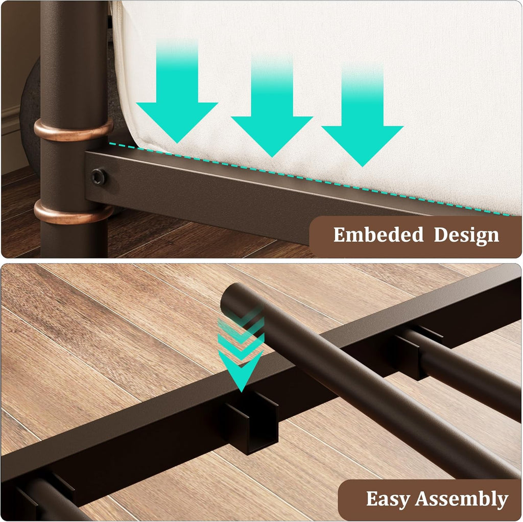 IDEALHOUSE Twin Daybed with Classic Headboard,Metal Twin Bed Frame Heavy Duty Steel Slats Support,Sofa BedFrame for Living Room, Guest RoomNoise Free, No Box Spring Needed, Brown