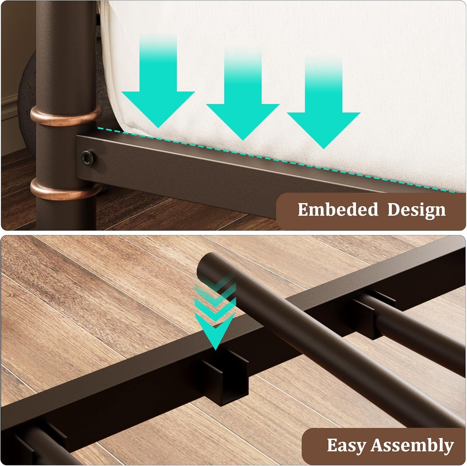 IDEALHOUSE Twin Daybed with Classic Headboard,Metal Twin Bed Frame Heavy Duty Steel Slats Support,Sofa BedFrame for Living Room, Guest RoomNoise Free, No Box Spring Needed, Brown