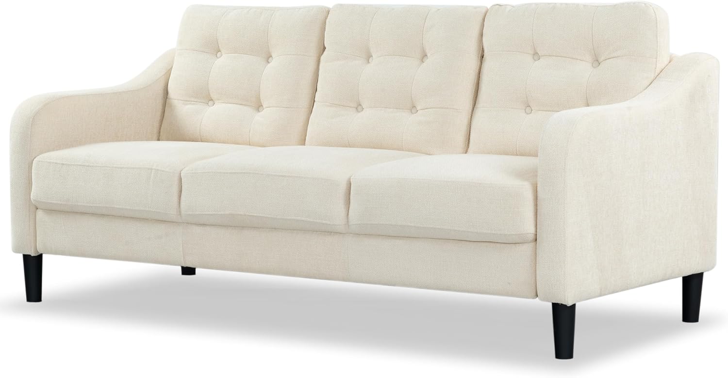 SAFAVIEH Couture Furniture Collection Nathaniel Cream Tufted 3-Seater Sofa