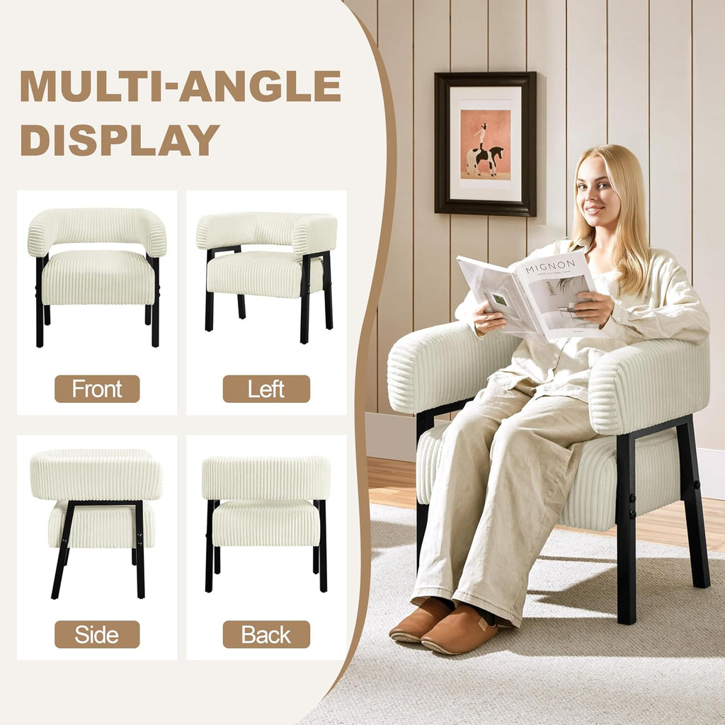 Yaheetech Accent Chair Set of 2 with Pocket Coiled Seat, Corduroy Living Room Barrel Chair Comfy Modern Sofa Armchair for Small Space Bedroom Reading, Beige