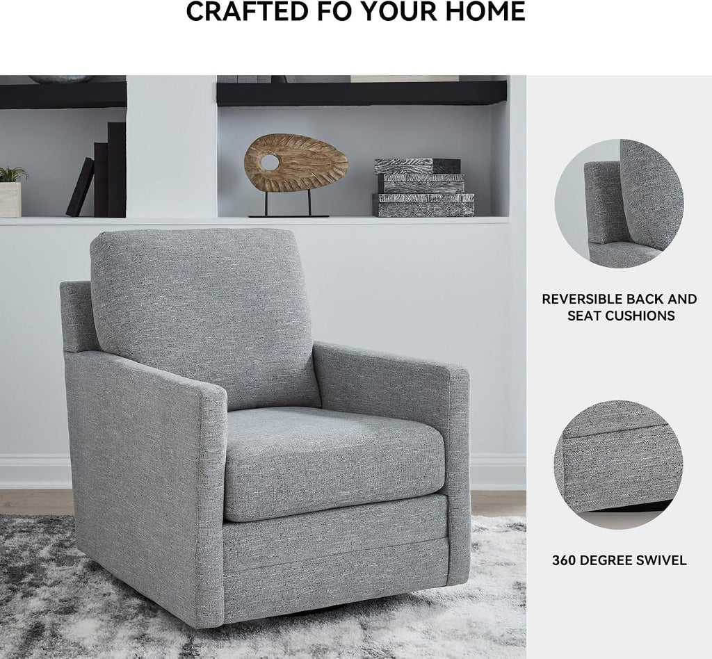 Signature Design by Ashley Freybourne Next-Gen Nuvella Casual Stain Resistant Swivel Accent Chair with Reversible Cushions, Light Gray