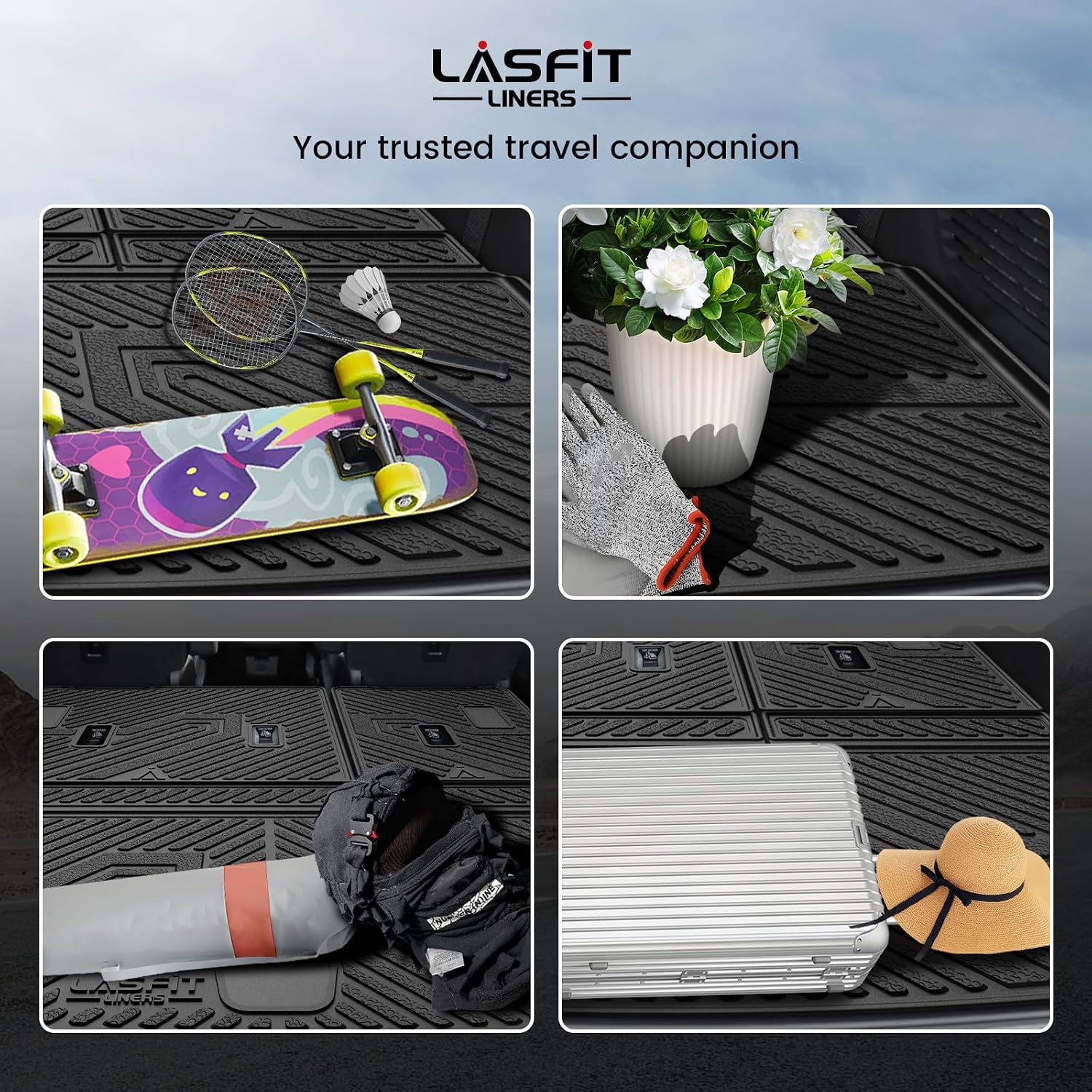 LASFIT Trunk Mat with Backrest Mat 2021-2026 for GMC Yukon (Only Yukon, Not Fit Yukon XL)/Cadillac Escalade (Only Escalade, Not Fit Escalade ESV)/Chevrolet Chevy Tahoe, All Weather TPE Custom Fit