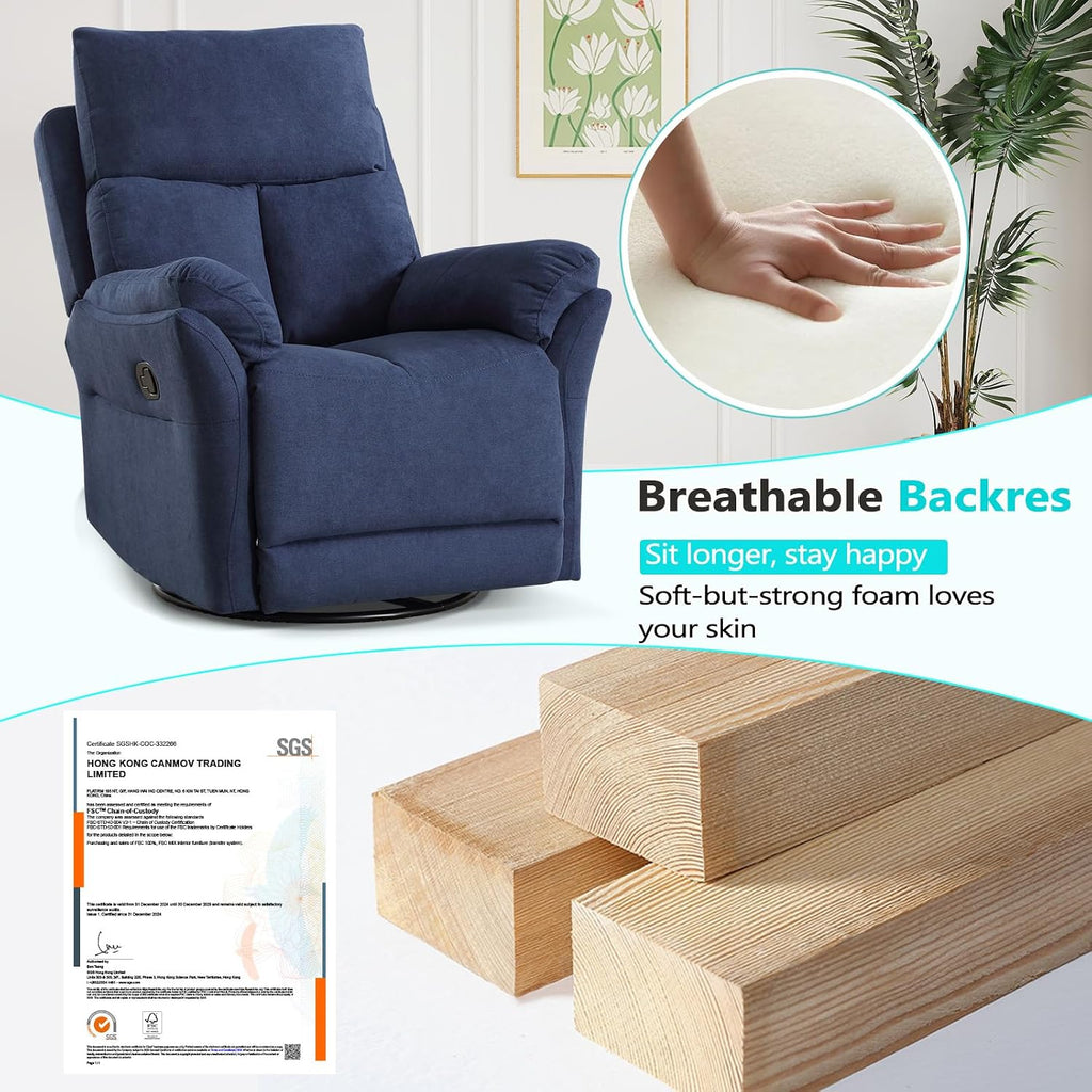ANJ Manual Fabric Recliner Chair Set of 2, Swivel Rocker Glider, Blue