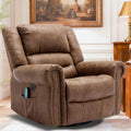 Manual Swivel Rocker Recliner with Heat and Vibration, 360° Swivel Glider Rocking Recliner, Ergonomic Lounge Massage Recliner Chairs with Side Pockets & USB Ports, Nut Brown