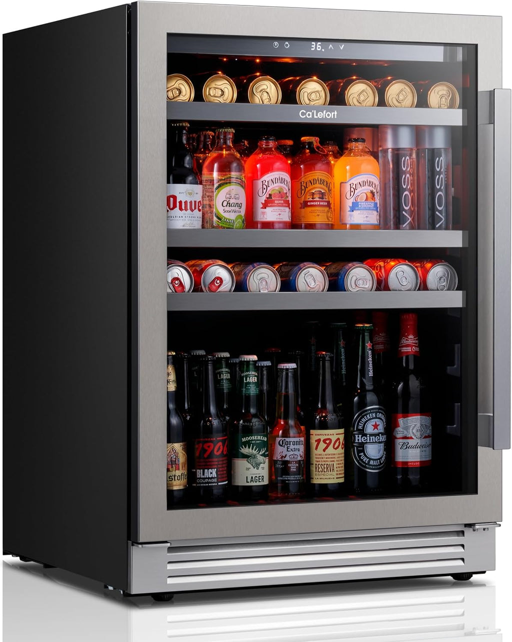 Ca'Lefort 24 Inch Beverage Refrigerator, 180 Can 34°F -54°F Beverage Fridges, Drink Fridge with Glass Door 3 LED Beverage Coolers Built in or Freestanding, Perfect for Home/Kitchen(Left-Hinged)