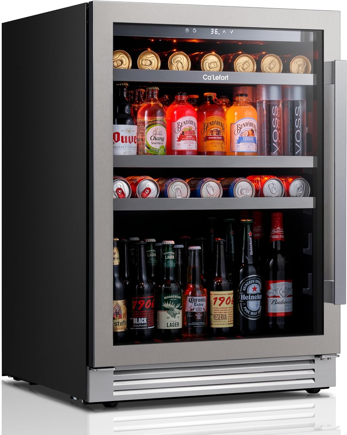 Ca'Lefort 24 Inch Beverage Refrigerator, 180 Can 34°F -54°F Beverage Fridges, Drink Fridge with Glass Door 3 LED Beverage Coolers Built in or Freestanding, Perfect for Home/Kitchen(Left-Hinged)