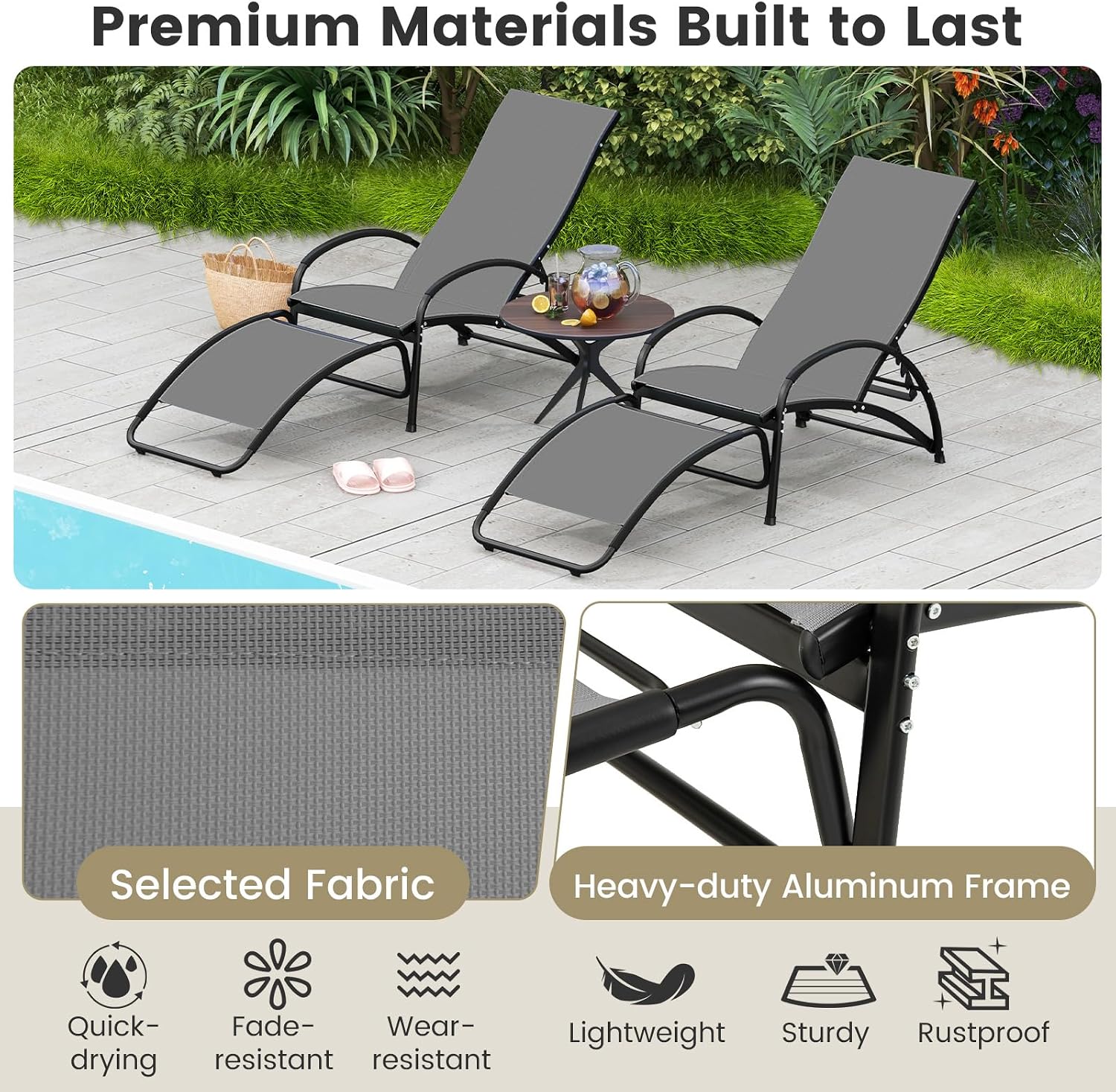 Tangkula Outdoor Rocking Chair Set of 2, 2-in-1 Convertible Lounge Chair with 4-Level Adjustable Backrest, Heavy-Duty Aluminum Frame, Patio Sun Lounger Rocker for Porch, Poolside, Backyard, Garden