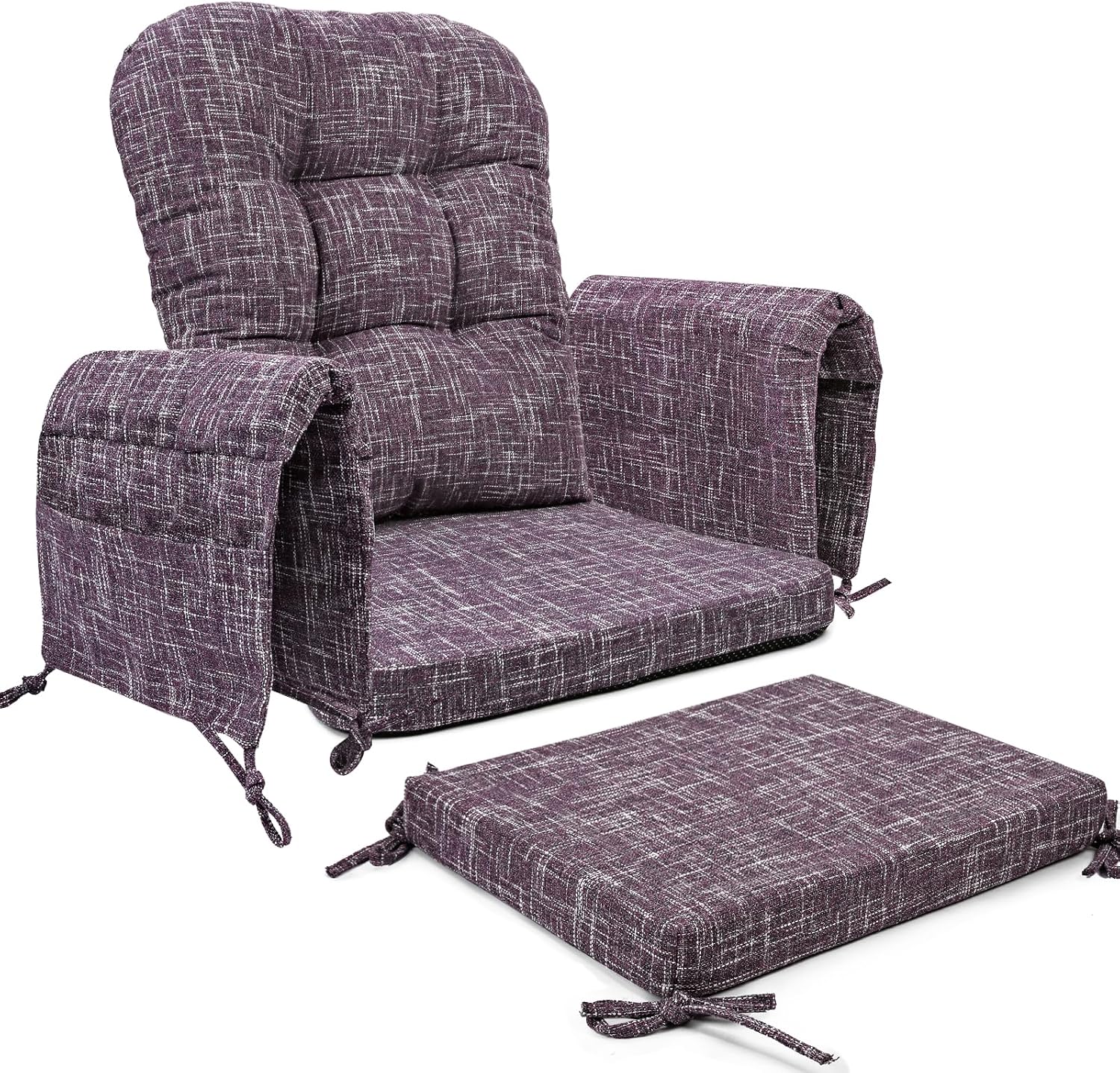 SINOSSO Glider Rocker Cushion Set (5 Pcs), Soft Blended Fabric High-Density Support Foam Seat Cushions with Ties, Fits Rocking Chair/Nursery Glider & Ottoman, Purple