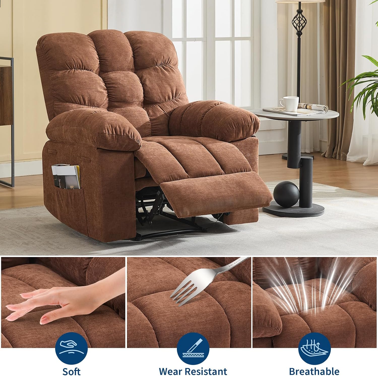 21.4in Wide Rocking Recliner Chair,Massage & Heat Recliner Chair for Adults,Home Theater Seating with Lumbar Support,Nursery Rocking Chairs for Living Room