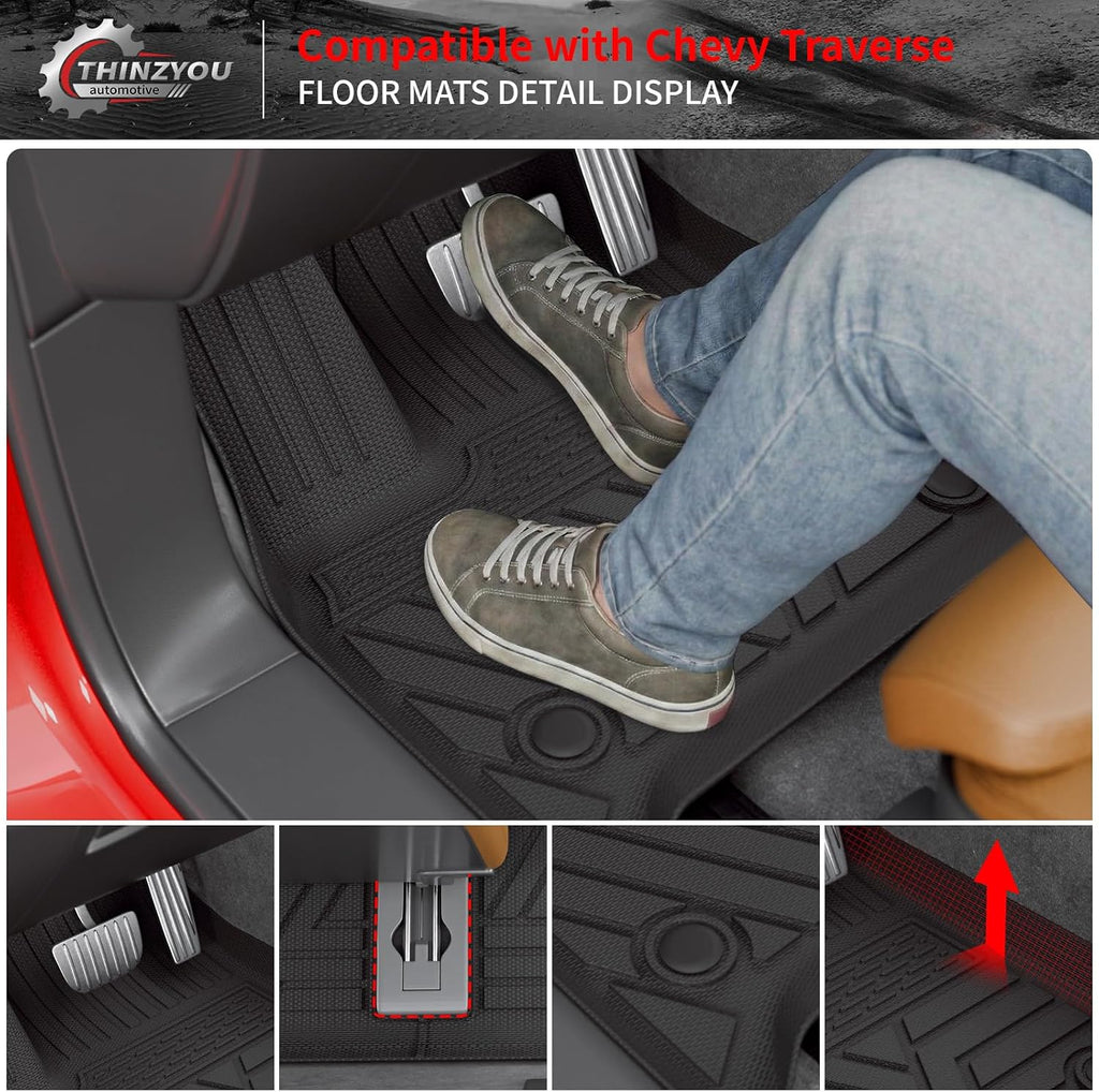 Floor Mats Compatible with 2018-2023 (Fit 2024 Traverse Limited) Chevrolet Traverse Cargo Liner Mat Back Seat Cover 7 Seat 2023 Chevy Traverse Accessories (Trunk Mat+Backrest Mats+Floor Mats)