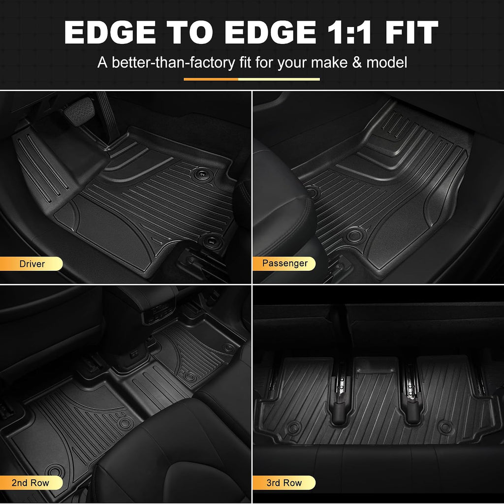 Floor Mats for Toyota Highlander 2020-2026 7 Seats - All Weather Floor Liners and Cargo Mat with Seatback Protector Highlander Accessories