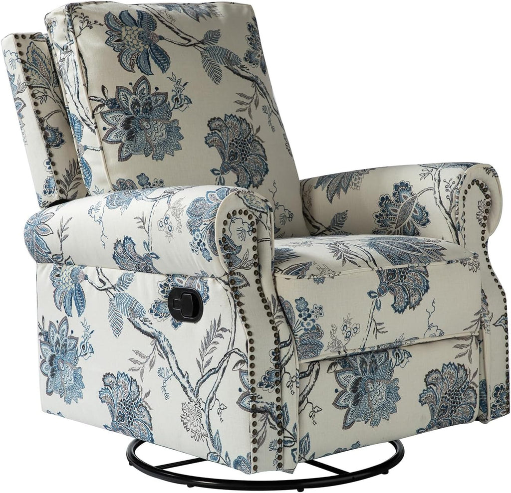 HULALA Home Modern Rocker Recliner, Printed Fabric Swivel Glider with Adjustable Backrest & Footrest, JEACOBEAN