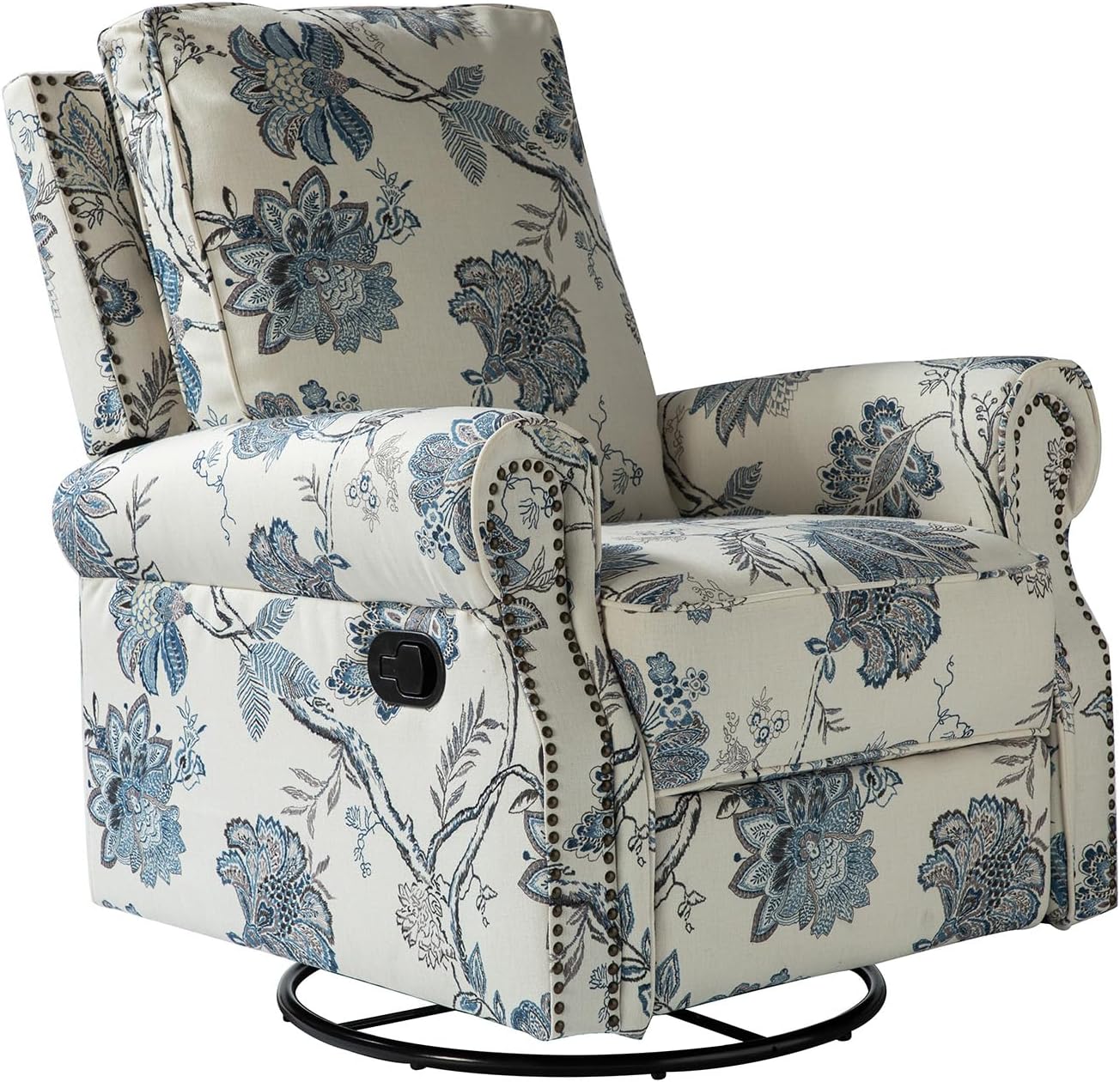 HULALA Home Modern Rocker Recliner, Printed Fabric Swivel Glider with Adjustable Backrest & Footrest, JEACOBEAN