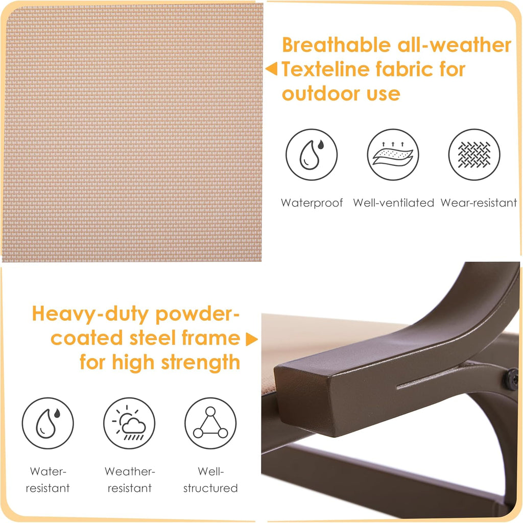 Yaheetech Outdoor Glider Chair, Lounge Rocking Chair with Sling Fabric and Steel Construction, Patio Swing Gliding Chairs for Porch Balcony Backyard, Beige, Set of 2