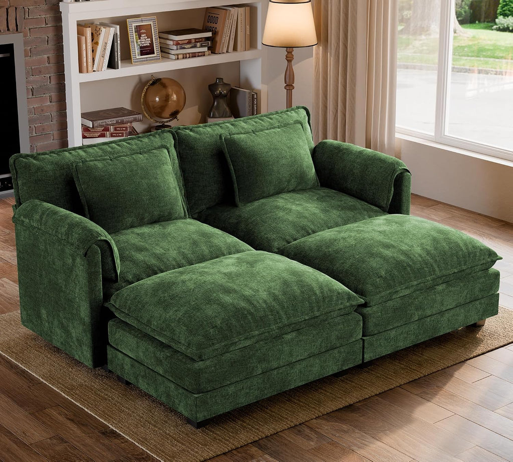 ELUCHANG Oversized 79' Modular Sectional Sofa Bed, Comfy Cloud Couch for Living Room, Modern Sofa with 2 Ottoman, Apartment Couch, DIY Combination - Chenille Green