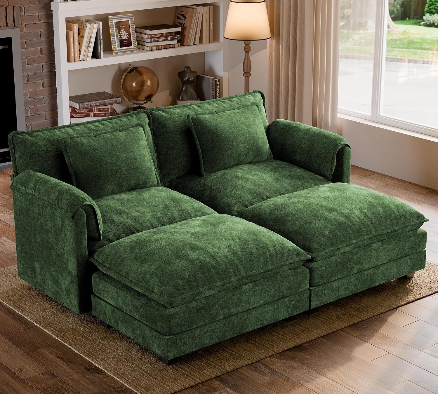 ELUCHANG Oversized 79' Modular Sectional Sofa Bed, Comfy Cloud Couch for Living Room, Modern Sofa with 2 Ottoman, Apartment Couch, DIY Combination - Chenille Green