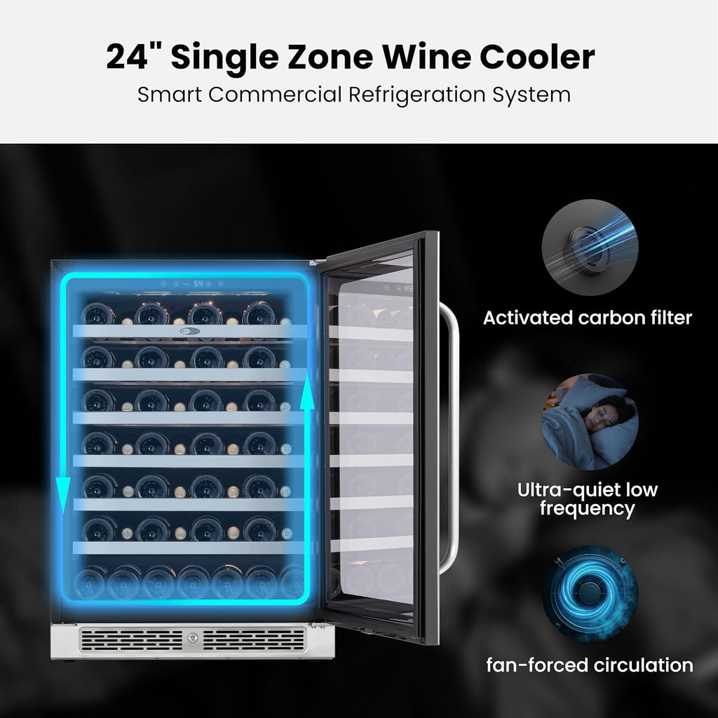 Whynter Wine Cooler Refrigerator, 24 Inch Large Wine Fridge, 40-65°F 54 Bottle Under Counter Wine Refrigerator, 3 LED Wine Cellar Glass Door, Built-in or Freestanding for Home Bar Kitchen 5.65 cu.ft