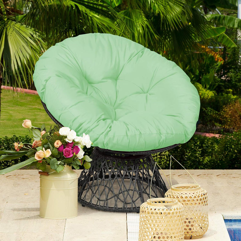 S AFSTAR Papasan Chair with Fabric Cushion, 360-degree Swivel Papasan Chair with Detachable Round Cushion & Wicker Cross Frame, Saucer Chair Moon Chair for Outdoor Patio Indoor Bedroom (Green)
