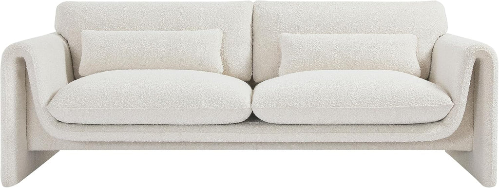Meridian Furniture 198Cream-S Stylus Collection Modern | Contemporary Boucle Fabric Upholstered Sofa with Rich Cream Boucle Fabric, Curved Arms, 86' W x 38' D x 31' H, Cream
