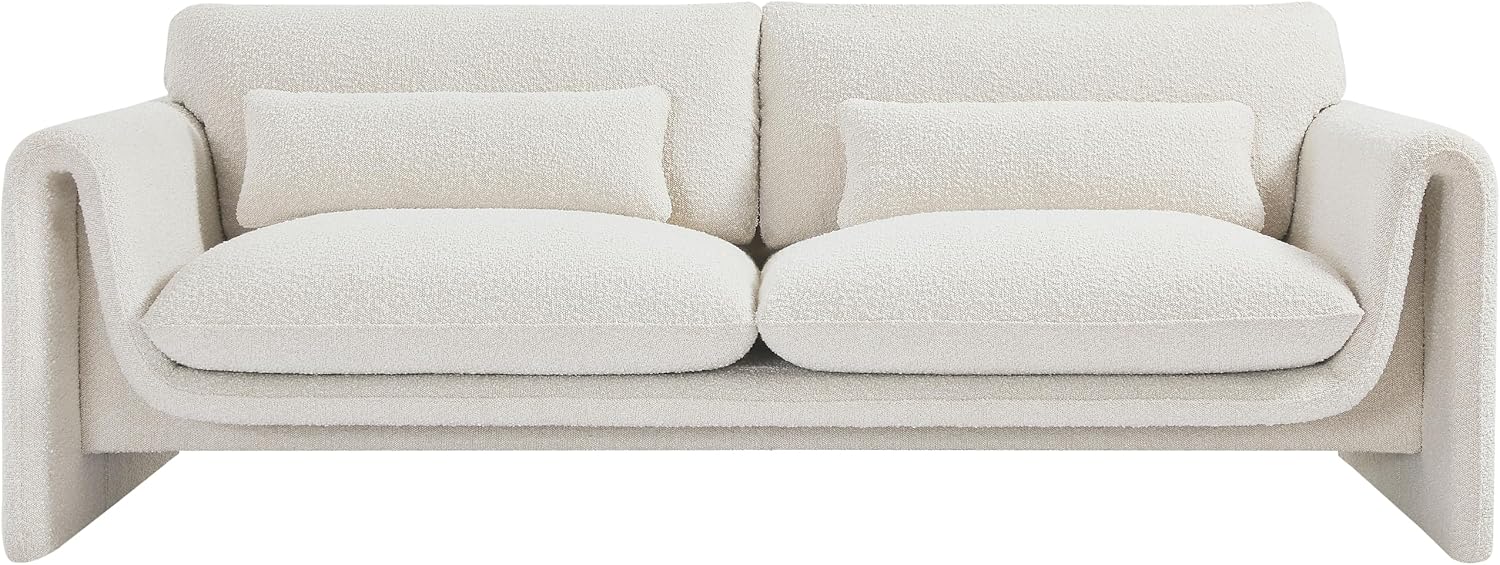 Meridian Furniture 198Cream-S Stylus Collection Modern | Contemporary Boucle Fabric Upholstered Sofa with Rich Cream Boucle Fabric, Curved Arms, 86' W x 38' D x 31' H, Cream