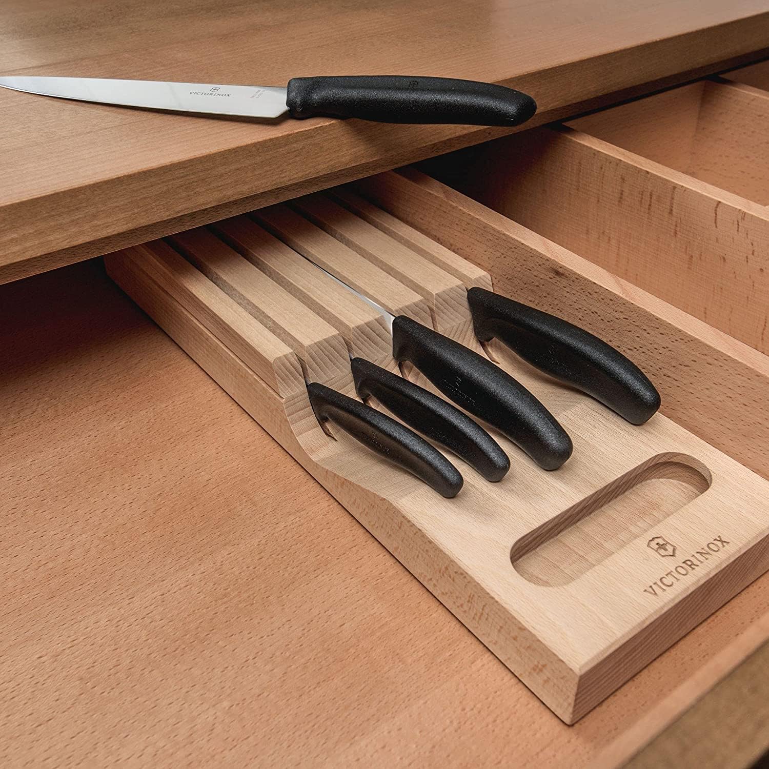 Victorinox Swiss Classic In-Drawer Holder & Knife Set - Includes Organizer and Bread, Santoku, Carving, Paring, Tomato, & Table Knives - 6-Piece Set