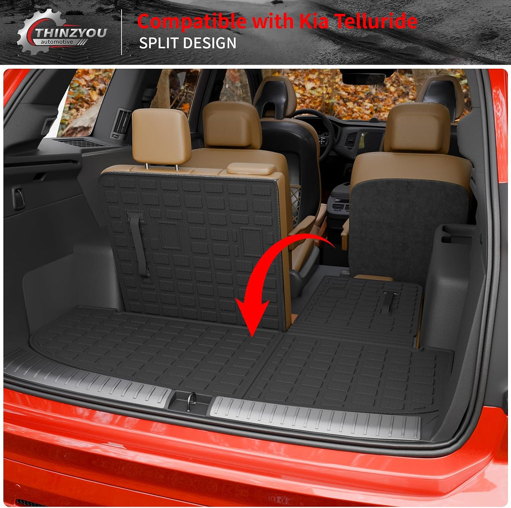 Floor Mats Compatible with 2020-2025 Kia Telluride 7&8 Seats (NOT for 2027) Cargo Mat Cargo Liner Back Seat Cover 2024 Telluride Accessories (Trunk Mat with Backrest Mats+Floor Mats)