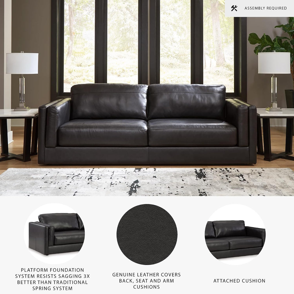 Signature Design by Ashley Amiata Modern Leather Match Sofa with Non-skid Legs, Black